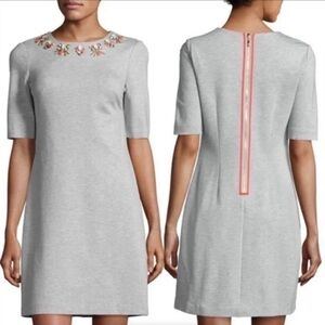 Anthropologie Eliza J Shift Dress Gray Embellishment Rhinestones Beads Back Zip